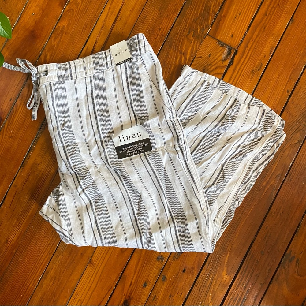 Dash Washable Linen Black & White Stripped Cropped Pant Size 2X NWT